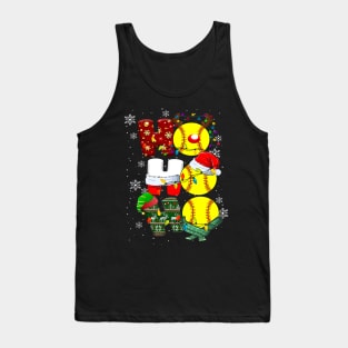 Ho Ho Ho Funny Softball Reindeer Santa Hat Christmas Lights Tank Top